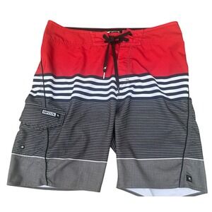 Rip Curl Board Shorts Red White Grey Striped Mens 32 Surfing